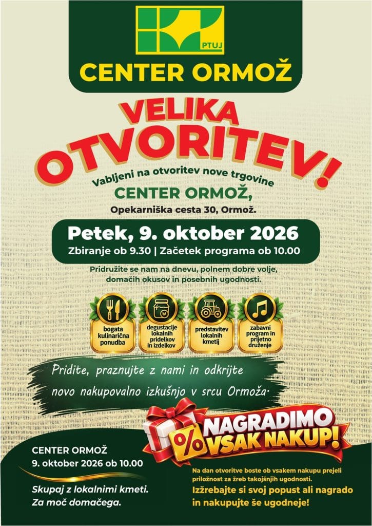 Plakat: velika otvoritev Centra Ormož 9. oktobra 2026